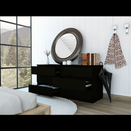 Tuhome Asteria 6 Drawer Double Dresser, Metal Handles, Black CLW5956